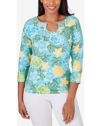 Ruby Rd. - Petite Embellished Horseshoe Neck Floral Top - Lyst