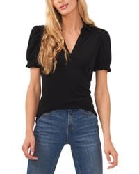 Cece - Collared Split-neck Short-sleeve Knit Top - Lyst