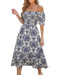 CUPSHE - Moss And Navy Smocked Midi Beach Dress - Lyst