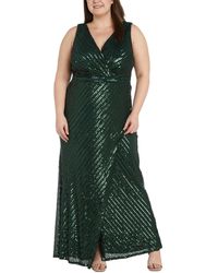 R & M Richards - Nightway Plus Size Striped Sequined V-neck Sleeveless Gown - Lyst