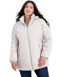 Avenue - Plus Size Triple Chevron Hooded Puffer Jacket - Lyst