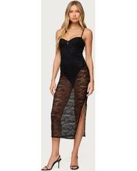 Edikted - Sheer Lace Built In Bodysuit Midi Dress - Lyst