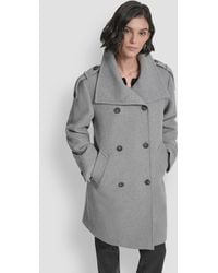 DKNY - Double-breasted Funnel Neck Military Coat - Lyst