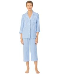 Lauren by Ralph Lauren - 3/4 Sleeve Cotton Notch Collar Capri Pant Pajama Set - Lyst