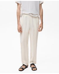 Mango - Linen Elastic Waistband Pants - Lyst