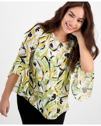 Kasper - Floral-chiffon Ruffle Bell-sleeve Blouse - Lyst