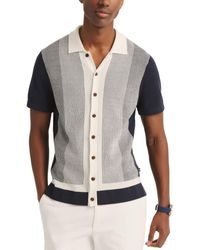 Nautica - Jacquard Short Sleeve Striped Button-front Shirt - Lyst
