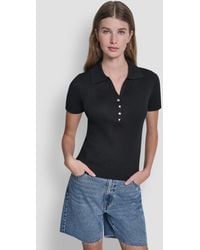 DKNY - Short-sleeve Rib Collared Polo Top - Lyst