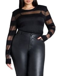 Eloquii - Plus Size Sheer Stripe Sweater With Shoulder Pad - Lyst