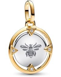 PANDORA - Sterling Silver And 14k Gold-plated Unique Metal Blend Bee Medallion Charm - Lyst