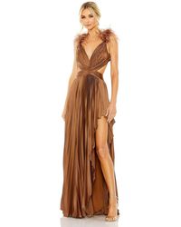 Mac Duggal - Ieena Pleated Feather Cap Sleeve Open Back Gown - Lyst