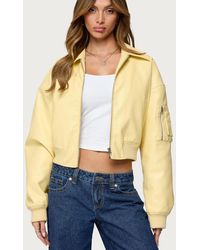 Edikted - Zayna Cropped Faux Leather Bomber Jacket - Lyst