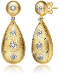 Rachel Glauber - Rhodium And 14k Gold Plated Cubic Zirconia Drop Earrings - Lyst