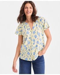 Style & Co. - Printed Flutter-sleeve Button-front Top - Lyst