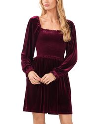 1.STATE - Velvet Smocked Bodice Long Sleeve Dress - Lyst