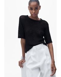 Mango - Short-sleeved Openwork Knitted Sweater - Lyst