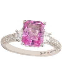 SUZY LEVIAN NEW YORK - Sapphire & Lab-grown White Sapphire Emerald-cut Bridal Ring - Lyst