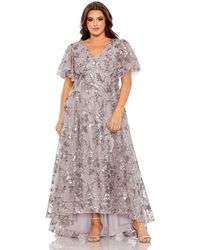 Mac Duggal - Plus Size V Neck Flutter Sleeve A Line Embellished Dress - Lyst