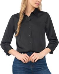 Cece - 3/4-sleeve Satin Button-down Blouse - Lyst