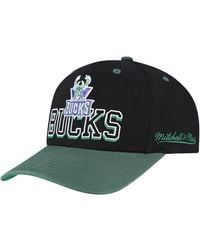 Mitchell & Ness - Black/hunter Green Milwaukee Bucks Backside Script Two-tone Pro Crown Adjustable Hat - Lyst