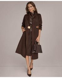 Donna Karan - Faux Leather Top Belted Pencil Skirt Wool Blend Coat - Lyst