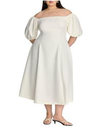 Eloquii - Plus Size Off The Shoulder Puff Sleeve Midi Dress - Lyst