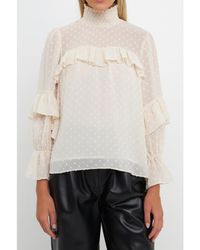 English Factory - Swiss Dot Chiffon Ruffle Blouse - Lyst