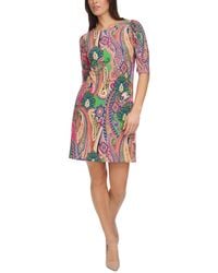 Tommy Hilfiger - Petite Paisley Ruched-sleeve Jersey Shift Dress - Lyst