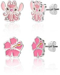 Disney - Lilo And Stitch Silver Plated Angel & Flower Stud Earring Set - Lyst