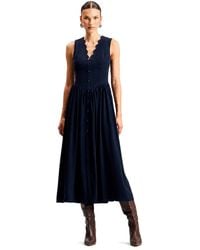 Avec Les Filles - Scallop-neck Button-front Stretch Crepe Maxi Dress - Lyst