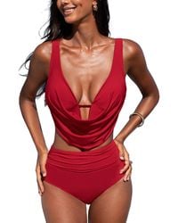 CUPSHE - Deep V Cowl Neck Ruching Bikini Sets - Lyst