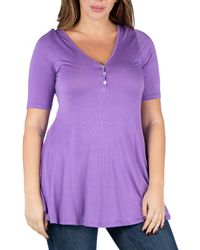 24seven Comfort Apparel - Plus Size Elbow Sleeve Henley Tunic Top - Lyst