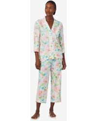 Lauren by Ralph Lauren - 2-pc 3/4 Sleeve Notch Collar Top And Capri Pants Pajama Set - Lyst
