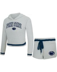 Concepts Sport - 2-piece Gray/navy Penn State Nittany Lions Whitley Long Sleeve Hoodie Top And Shorts Set - Lyst