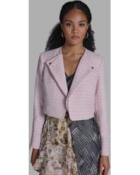 BCBGMAXAZRIA - Crewneck Textured Cropped Moto Jacket - Lyst