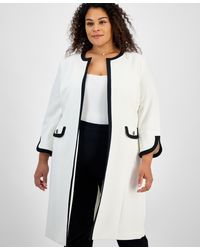 Kasper - Plus Size Contrast Trim Long Topper Jacket - Lyst