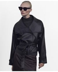 Mango - Leather Effect Lapels Maxi Jacket - Lyst