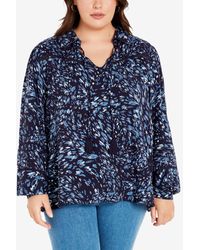 Avenue - Plus Size Lucia Collared Neck Long Sleeve Top - Lyst