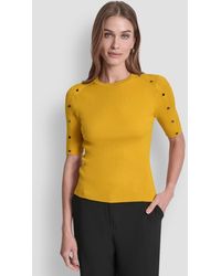 DKNY - Button Detail Short Sleeve Sweater - Lyst