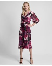 DKNY - Petite Surplice Neck Front Knot Midi Dress - Lyst
