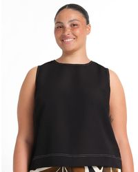 Estelle - Shae Linen Contrast Crew Tank Top - Lyst