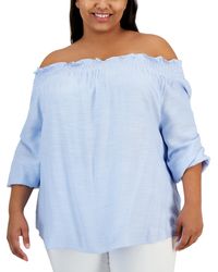 Tommy Hilfiger - Plus Size Printed Off-the-shoulder Top, Created For Macy's - Lyst