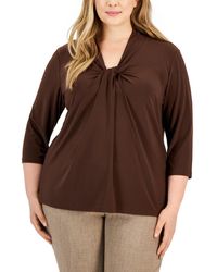 Kasper - Plus Size Knotted-front 3/4-sleeve Top - Lyst