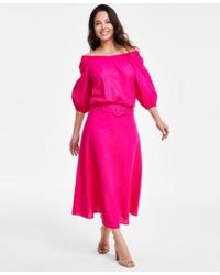 INC International Concepts - Smocked Off The Shoulder Blouse Belted A Line Midi Skirt Created For Macys - Lyst