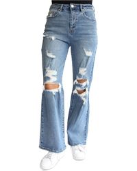 Almost Famous Juniors' Ripped Straight-leg Jeans - Blue
