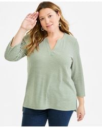 Style & Co. - Plus Size Feeder-stripe 3/4-sleeve Split-neck Tunic - Lyst