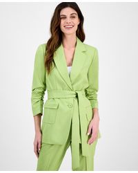 Tahari - Ruched-sleeve Belted Notch-collar Jacket - Lyst