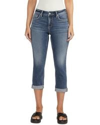 Silver Jeans Co. - Elyse Luxe Stretch Mid Rise Comfort Fit Denim Capri - Lyst