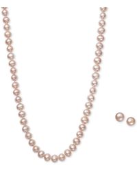Macy's - Pink Cultured Freshwater Pearl (6mm) Necklace And Matching Stud (7-1/2mm) Earrings Set - Lyst