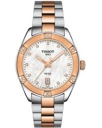 Tissot - Swiss Pr 100 Sport Chic T-classic Diamond-accent Two-tone Stainless Steel Bracelet Watch 36mm - Lyst